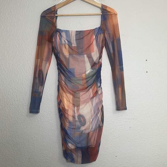 Princess Polly Women’s Size 6 Charvi Long Sleeve Mini Short Dress Ruched Multi - Picture 4 of 11